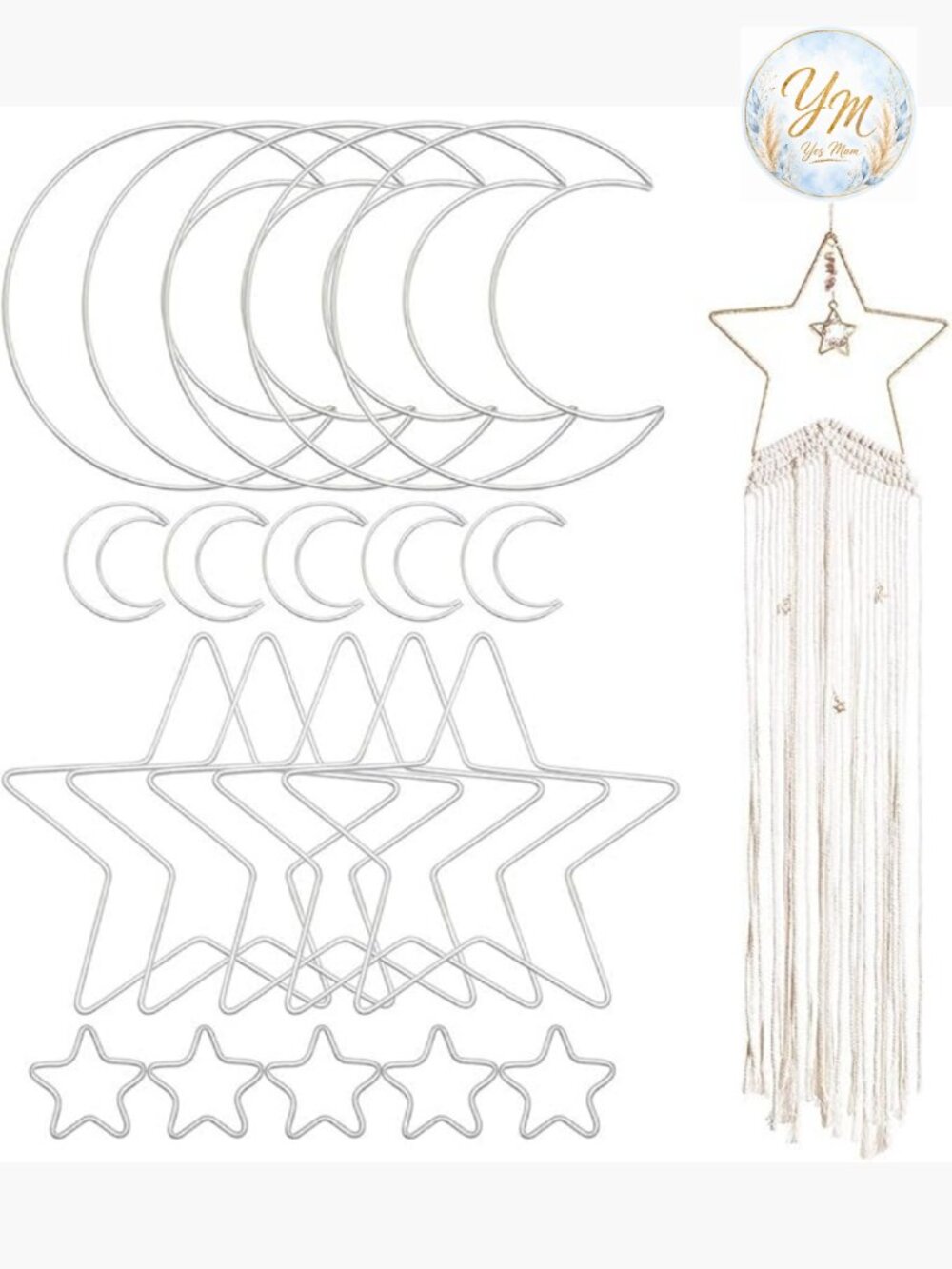 20pc Moon Star Macrame Hoop Rings Dream Catcher DIY Craft Kit